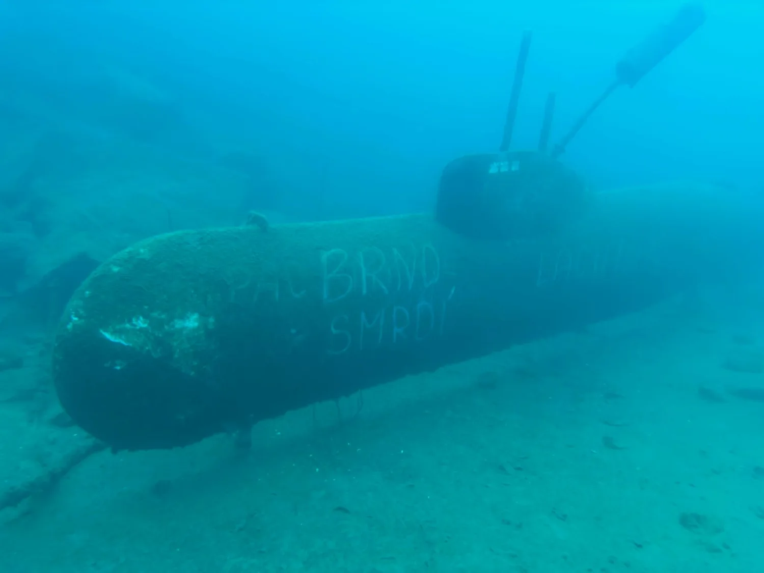 Model of the Kaiten submarine on the quarry bottom