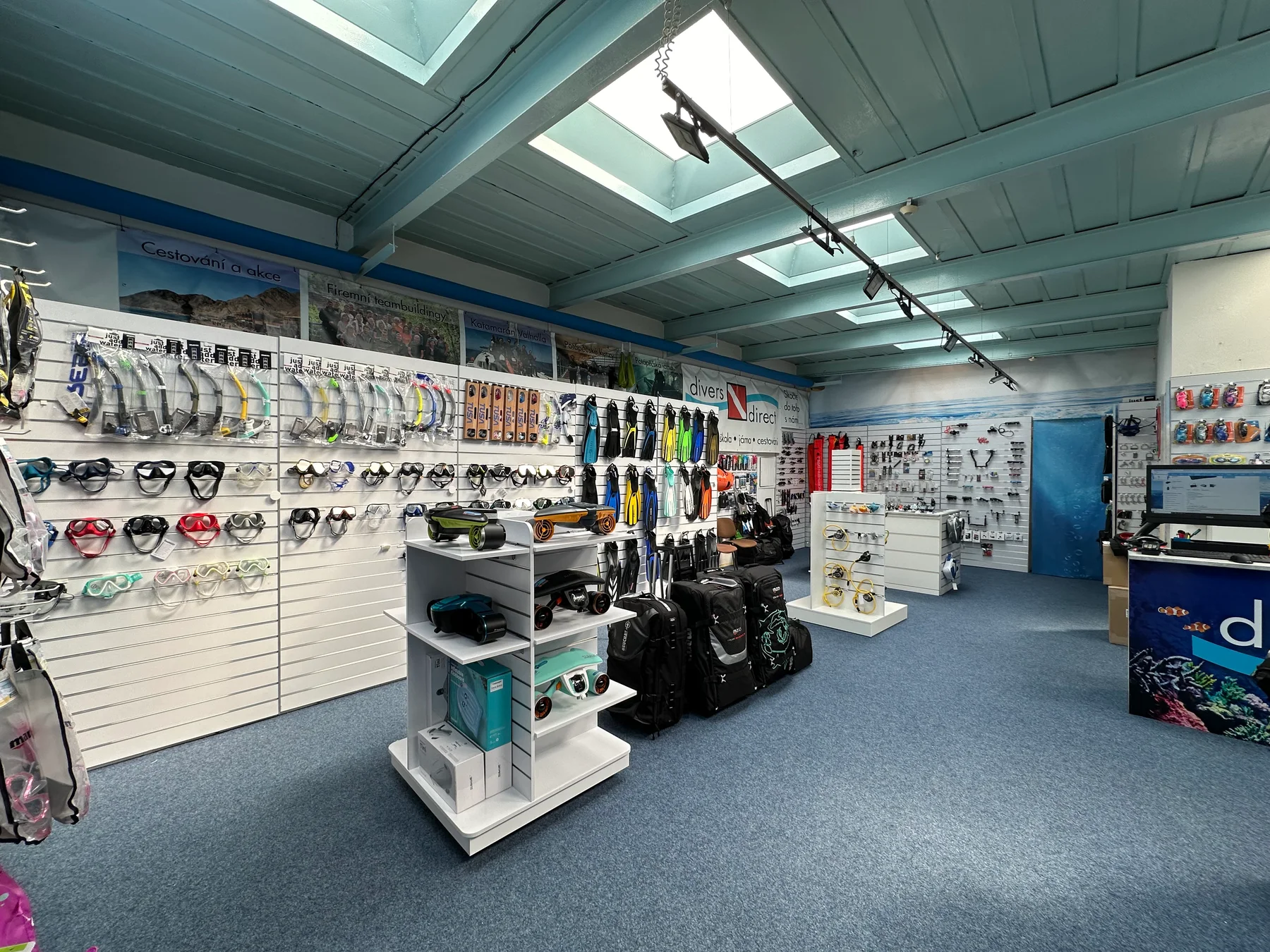 The interior of the Divers Direct shop in Dejvice