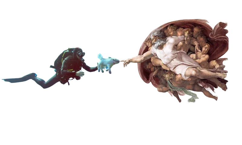 Nadsázka na motiv stvoření: potápěč a Žrakůň